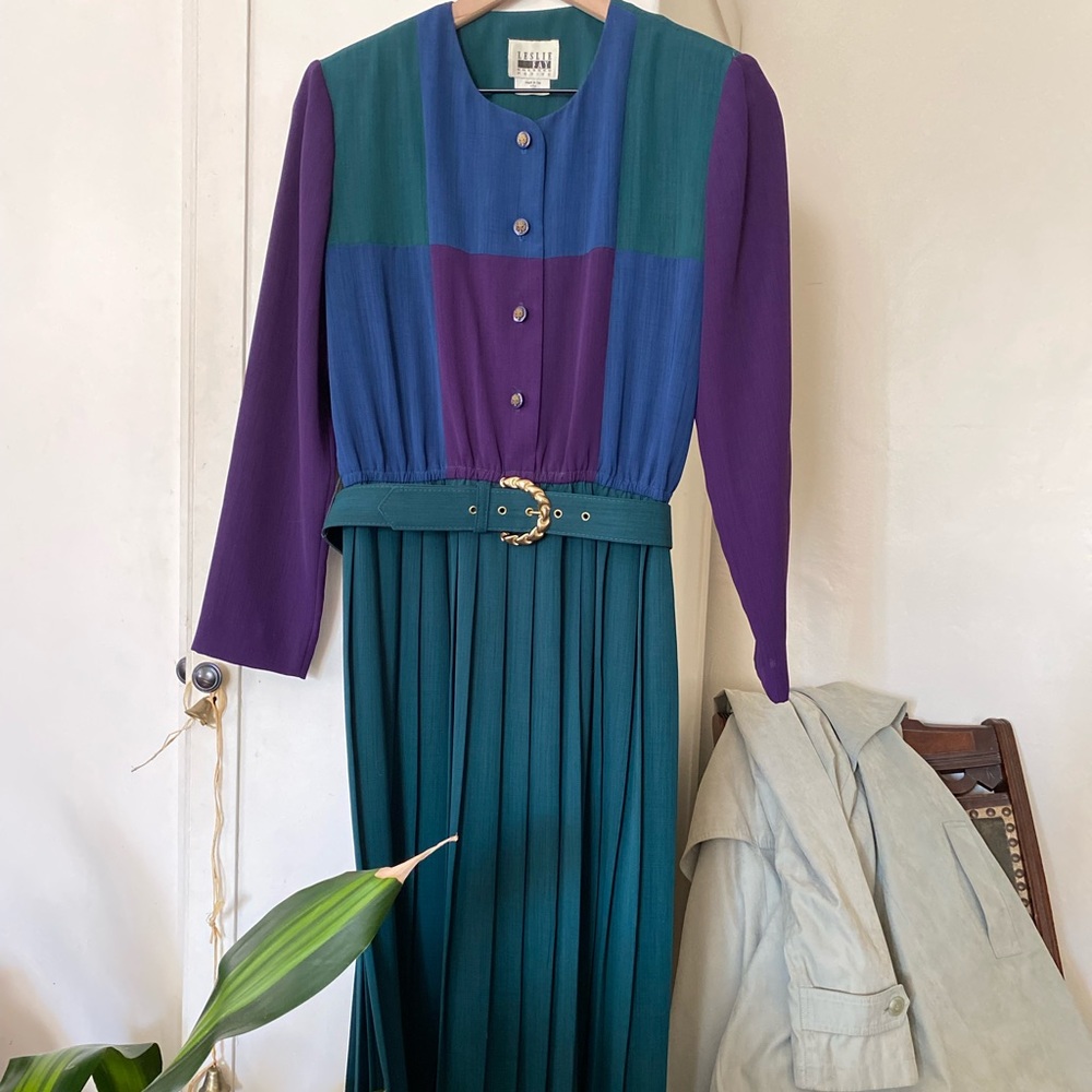 🎉HPx2🎉 Vintage Leslie Fay Color-block Dress - Picture 1 of 6